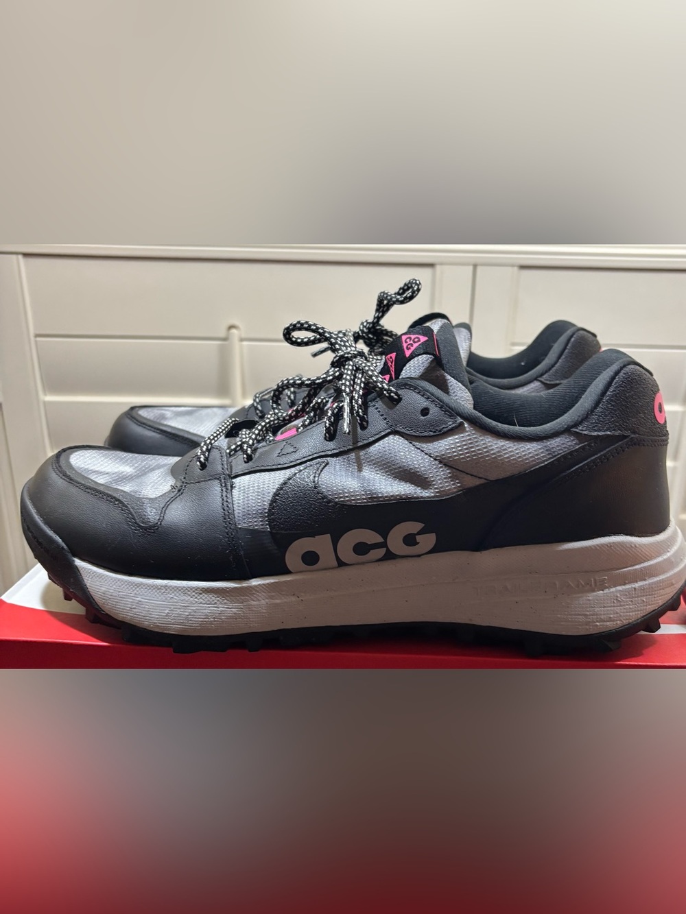 Nike ACG Trail Sneakers in Gray and Black with Pink Accents
